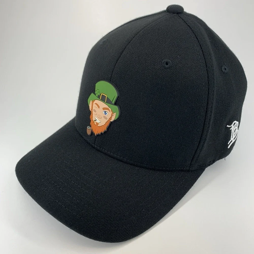 Leprechaun Patch Hat Black Branded Bills S-M Flexfit Stretch Baseball Cap